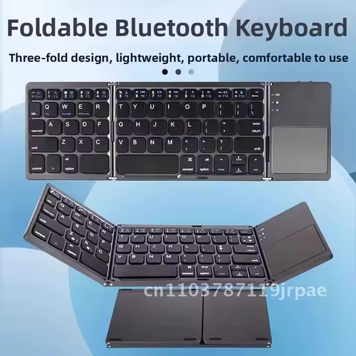 Portable Mini Bluetooth Touchpad Wireless Keyboard, 3-Level Foldable Keyboard