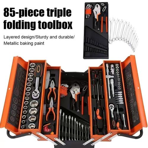 85-piece steam repair tool kit, iron box household tool box, folding three layers, hardware pliers set