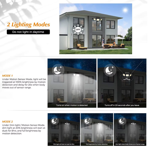 210 LED Solar Outdoor Wall Light, Waterproof Courtyard Light, Sensor-Induced Street Light