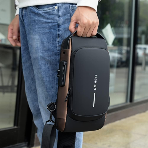 Carbon fiber streamlined anti-theft, USB charging sports waterproof anti-theft shoulder bag