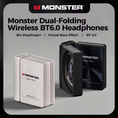 MONSTER AC530 Black Earphones Bluetooth Bi-fold Design Bone Conduction Wireless Sports Waterproof Bi-fold Earphones