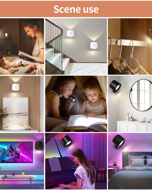 LED Rechargeable Magnetic Wall Lamp Dimmable 360 ​​Degree Rotation Indoor with Remote Control