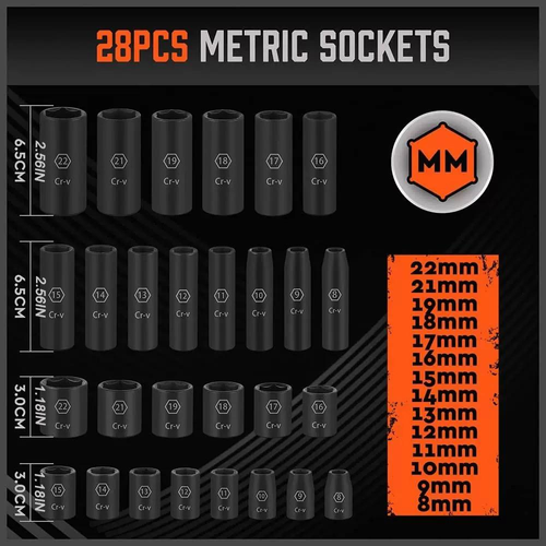 50PCS 3-8 Inch Dr. Pneumatic Impact Wrench With Set of Sockets Air Impact Sockets Set Socket Impact Wrench Set