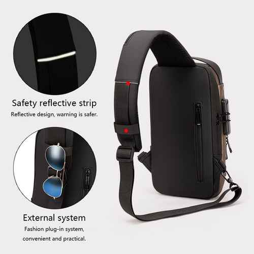 Carbon fiber streamlined anti-theft, USB charging sports waterproof anti-theft shoulder bag