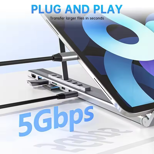 8-port docking station, foldable, adjustable, single X-bar laptop stand