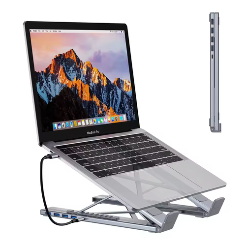 8-port docking station, foldable, adjustable, single X-bar laptop stand