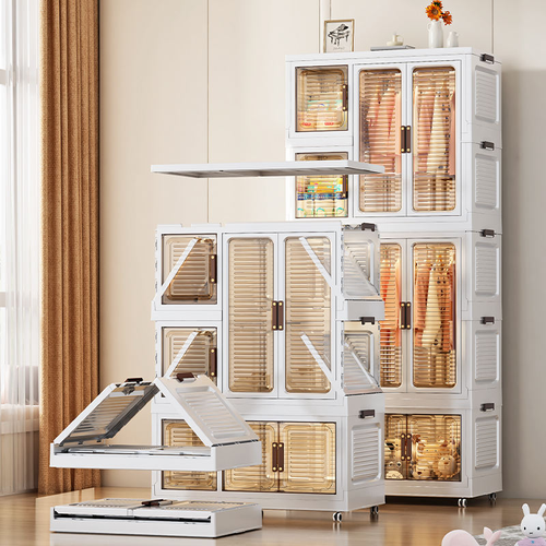 Double-door modular wardrobe, large-capacity storage cabinet (two long cabinets + one short cabinet)