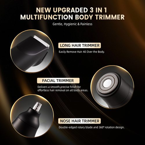 3-in-1 hair clipper, nose hair trimmer, hair removal device for men and women, pubic area shaver