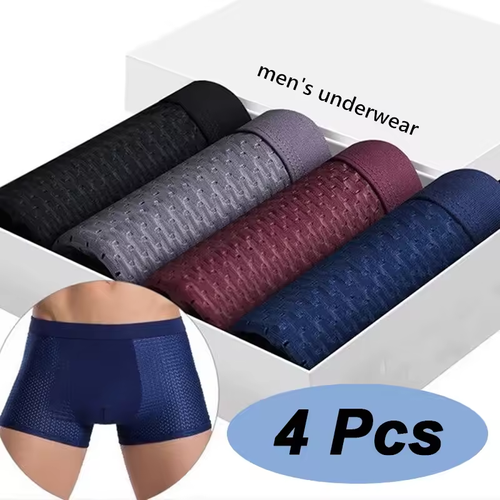 4-pack of men's ice silk mesh plus size solid color sexy breathable close-fitting underwear (165-190 lbs)