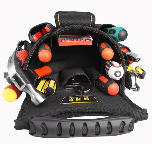 Heavy-duty mechanical electrician tool bag with pockets and waist bag to carry drills, electrician and other tools
