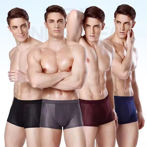 4-pack of men's ice silk mesh plus size solid color sexy breathable close-fitting underwear (165-190 lbs)