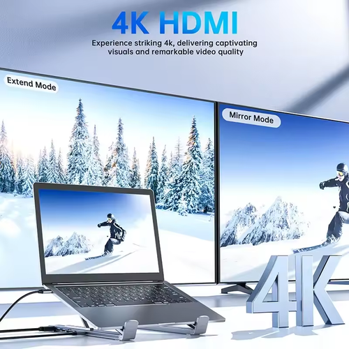 8-port docking station, foldable, adjustable, single X-bar laptop stand