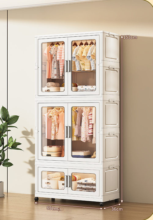 Double-door modular wardrobe, large-capacity storage cabinet (two long cabinets + one short cabinet)