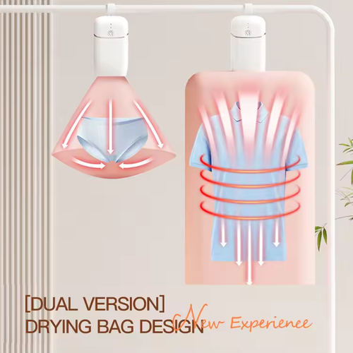 Compact portable electric clothes dryer saves space and comes with an automatic drying bag design.