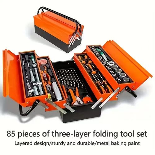 85-piece steam repair tool kit, iron box household tool box, folding three layers, hardware pliers set
