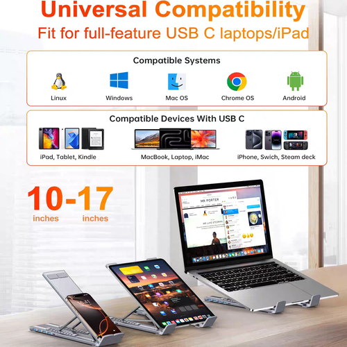 8-port docking station, foldable, adjustable, single X-bar laptop stand