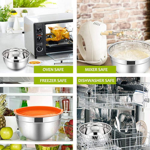 Hot-selling 7-piece colorful nested storage bowl, salad bowl, stainless steel mixing bowl with silicone lid