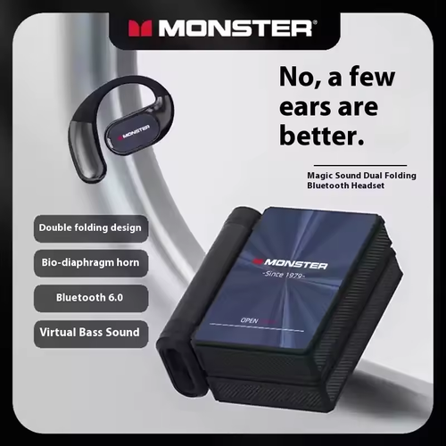 MONSTER AC530 Black Earphones Bluetooth Bi-fold Design Bone Conduction Wireless Sports Waterproof Bi-fold Earphones