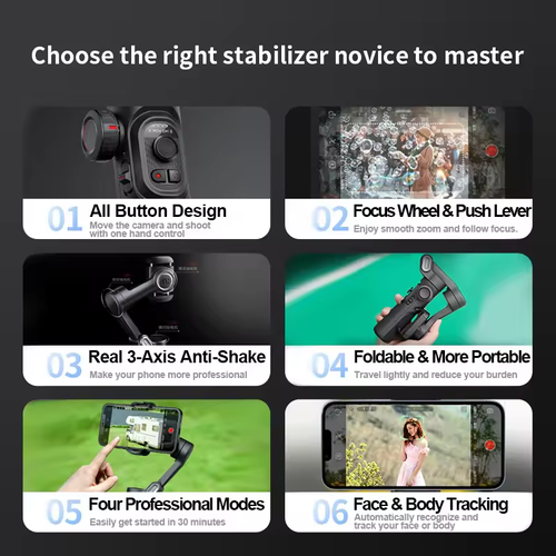 Aokawa SmartXE three-axis handheld gimbal stabilizer with intelligent anti-shake and face tracking functions