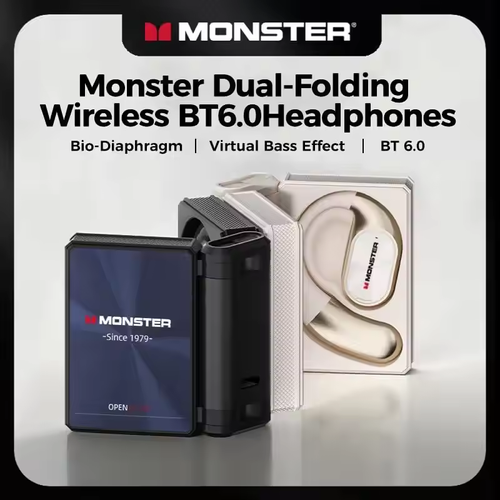 MONSTER AC530 Black Earphones Bluetooth Bi-fold Design Bone Conduction Wireless Sports Waterproof Bi-fold Earphones