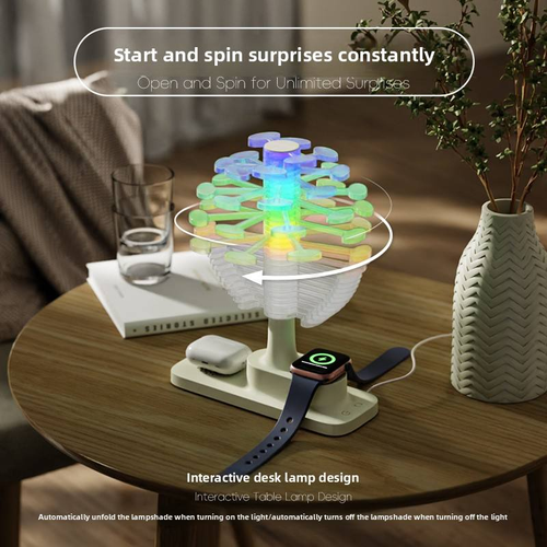 Creative spiral tree-shaped night light wireless charger, 360-degree rotation, supports smart fast charging.