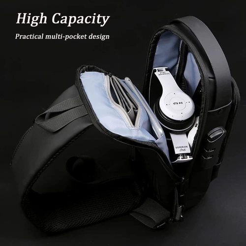 Carbon fiber streamlined anti-theft, USB charging sports waterproof anti-theft shoulder bag