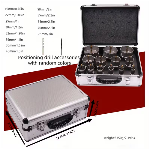 13-piece carbide TCT drill bit hole saw set for stainless steel, concrete, wood, reamer tool set and metal cutter