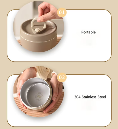 Hot-selling stainless steel insulated portable lunch box, microwave-safe, leak-proof lid.