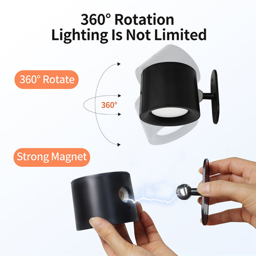 LED Rechargeable Magnetic Wall Lamp Dimmable 360 ​​Degree Rotation Indoor with Remote Control