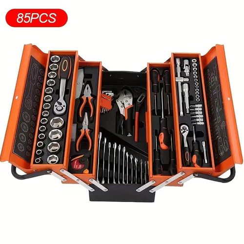 85-piece steam repair tool kit, iron box household tool box, folding three layers, hardware pliers set