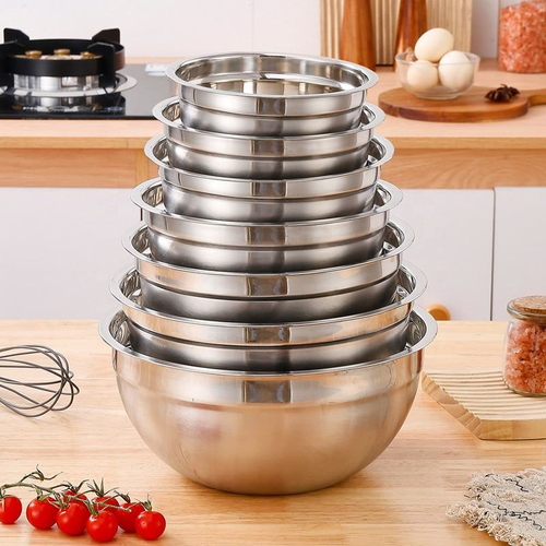 Hot-selling 7-piece colorful nested storage bowl, salad bowl, stainless steel mixing bowl with silicone lid