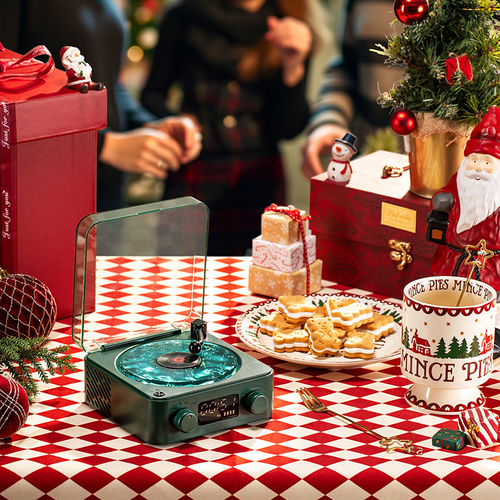 This new portable retro Bluetooth speaker features adjustable lights, a digital clock, and four natural sound effects