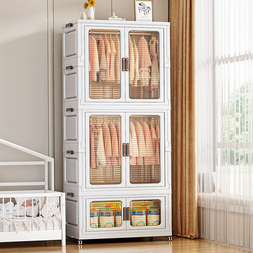 Double-door modular wardrobe, large-capacity storage cabinet (two long cabinets + one short cabinet)