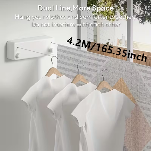 Wall-Mounted Retractable Steel Wire Rope Clothesline Rack Flexible Indoor Double Lines for Drying Clothing
