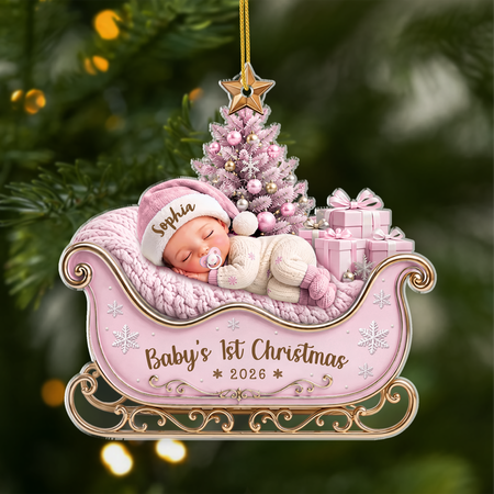 Effetto stampa 3D Ornamento acrilico personalizzato della prima slitta di Natale del bambino