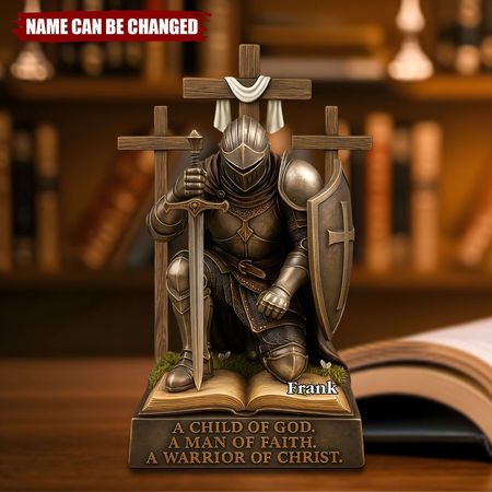 Cavaliere inginocchiato in armatura, targa in acrilico - Regali personalizzati per l'Armatura di Dio