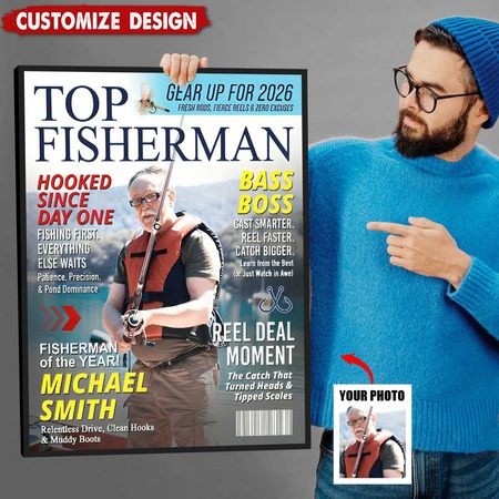 Poster personalizzato per copertina di una rivista di pesca - Divertente regalo per pescatori, regalo per amanti della pesca