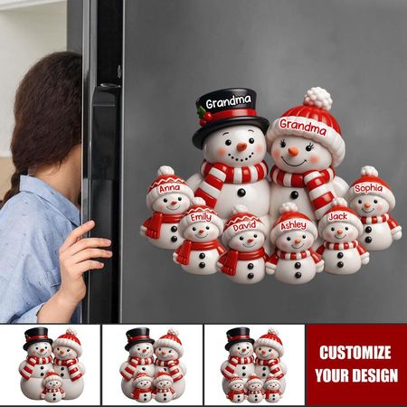 Adesivo personalizzato con effetto 3D: simpatica famiglia di pupazzi di neve decorazione natalizia
