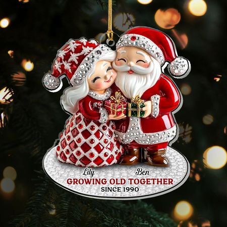 Coppia di Babbo Natale che invecchia insieme - Decorazione acrilica personalizzata a 1 strato