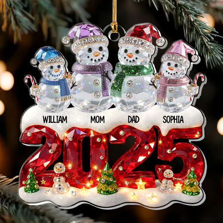 Snowman Family Christmas - Personalized 1-Layer Acrylic Ornament
