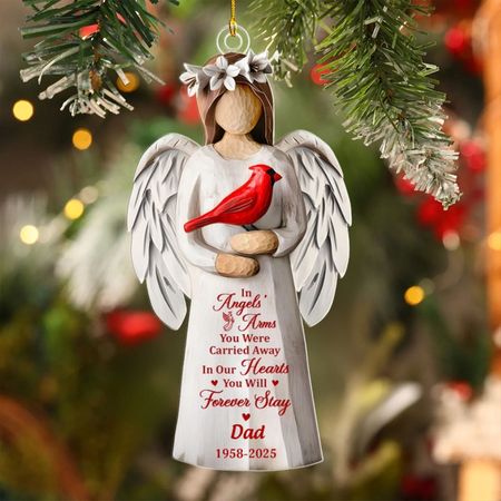 Tra le braccia degli angeli sei stato portato via Ornamento commemorativo personalizzato con cardinale