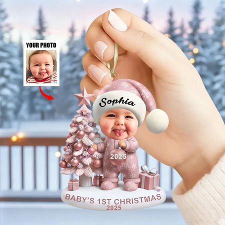 Il primo Natale del bambino - Ornamento fotografico personalizzato per neonati