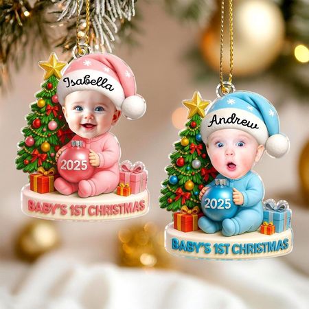 Decorazione personalizzata per il primo Natale del bambino, decorazione personalizzata con il volto del bambino