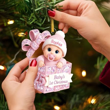 Baby In The Box - Colori pastello Il primo Natale del bambino - Decorazione personalizzata in acrilico