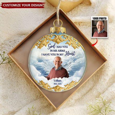 Dio ti tiene tra le sue braccia - Ornamento commemorativo personalizzato con foto
