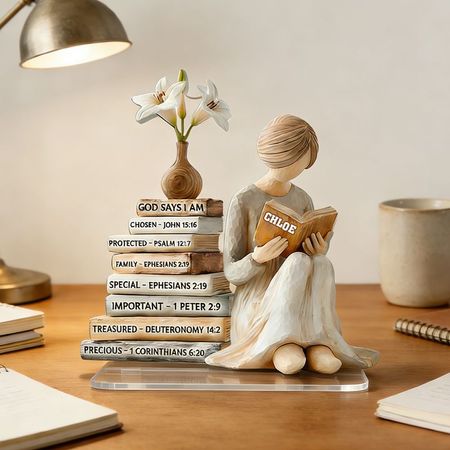 Dio personalizzato dice che sto leggendo la placca acrilica della donna | Nome personalizzato e ricordo della Bibbia