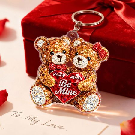 Coppia di orso effetto lucido 3D-Portachiavi acrilico personalizzato-Regalo di San Valentino sentito per lei, per lui