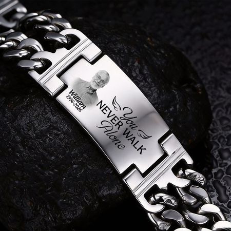 Foto personalizzate che non camini mai da solo Memorial-Bracciale inciso personalizzato a doppia catena