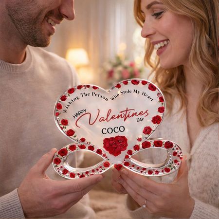 Placca personalizzata con cuore floreale rosso-Regalo di San Valentino per il suo Custodi acrilico personalizzato