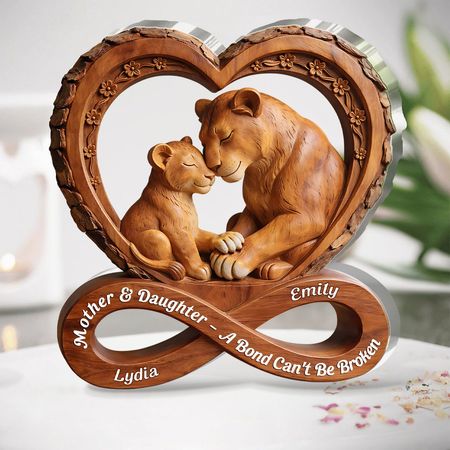 Placca acrilica personalizzata per il leone di madre e figlia | Un legame non può essere spezzato Infinity Heart Keepsake